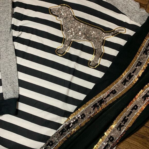Victoria’s Secret Pink Bling Stripe Dog Tshirt/ Leggings Outfit set S - Picture 5 of 11
